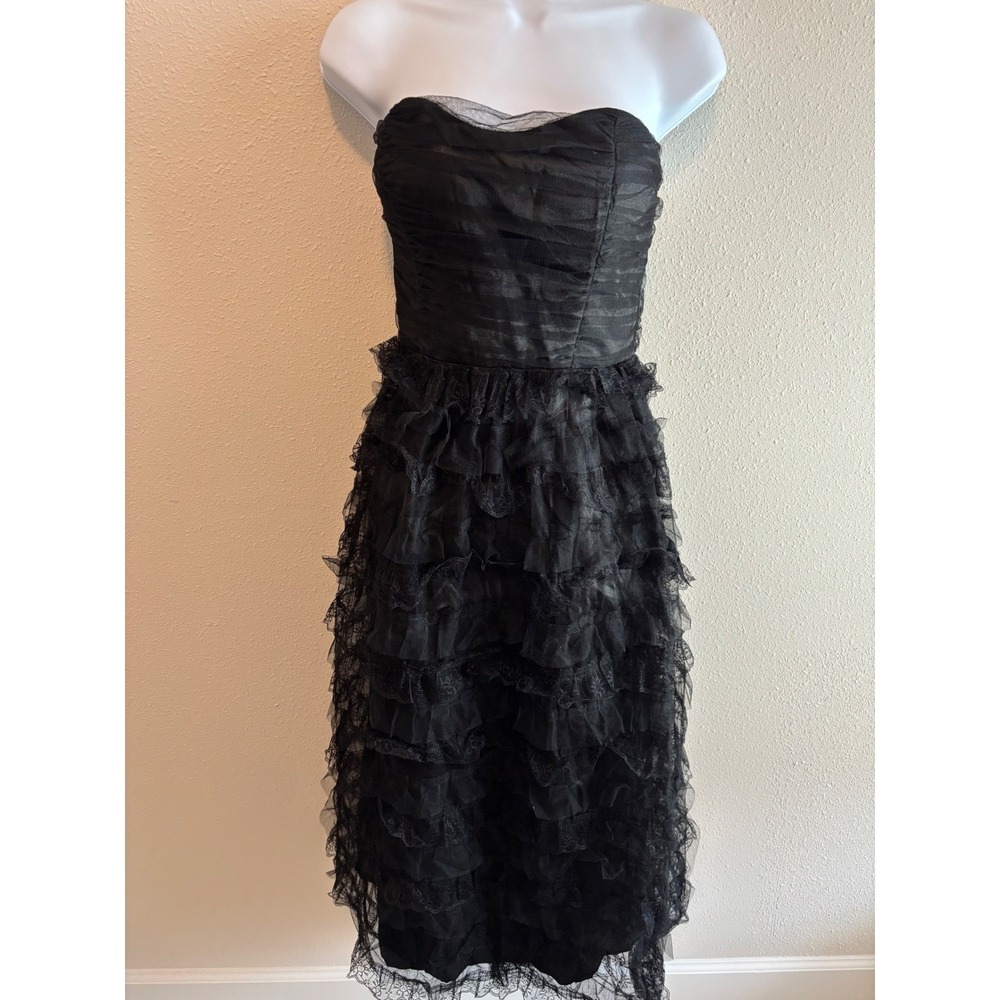 NWT Flaw Lulus Cocktail Dress M Black Strapless Tiered Lace LBD Stuck Zipper